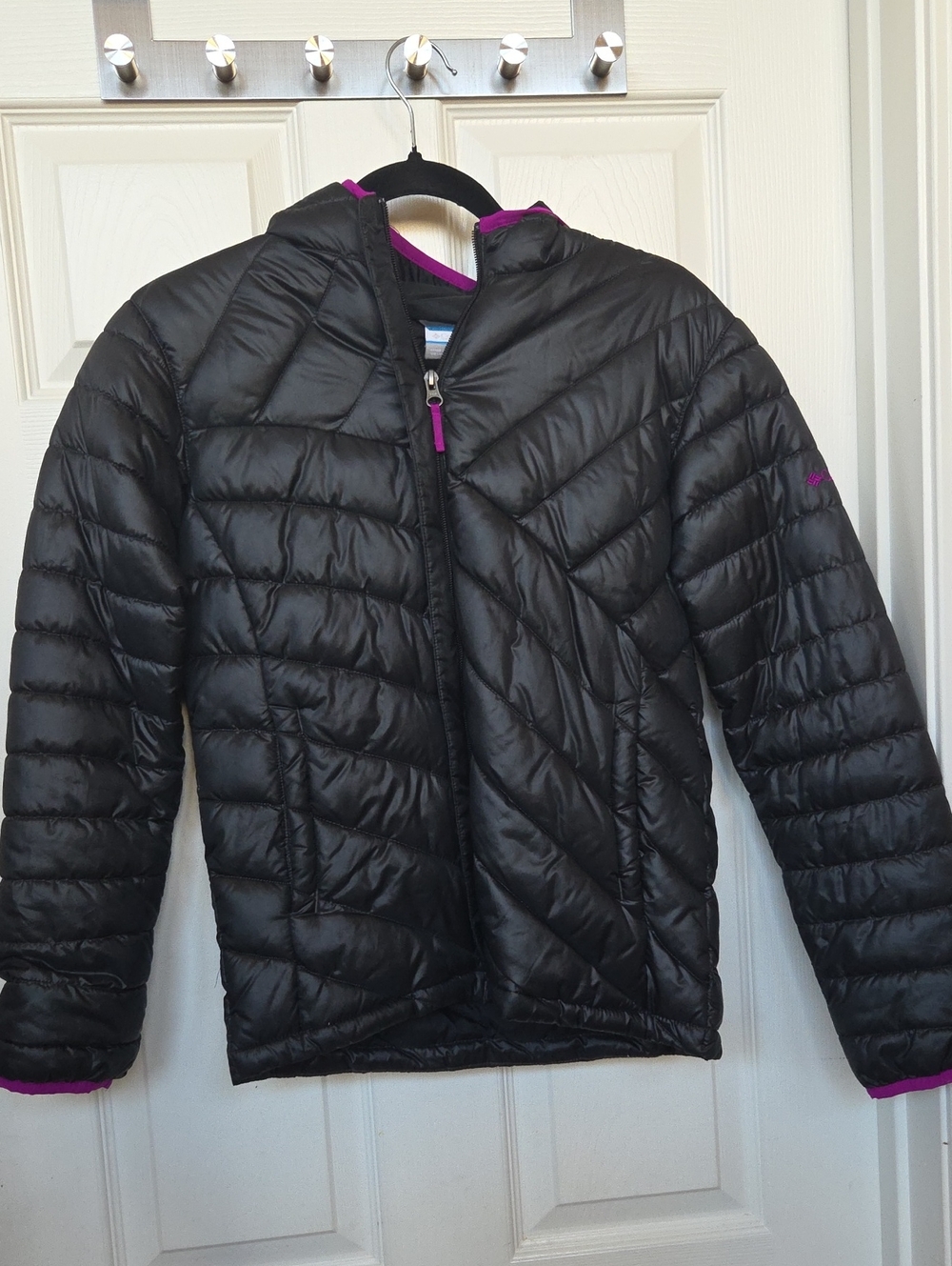 Columbia Black Puffer Jacket with Pink Trim